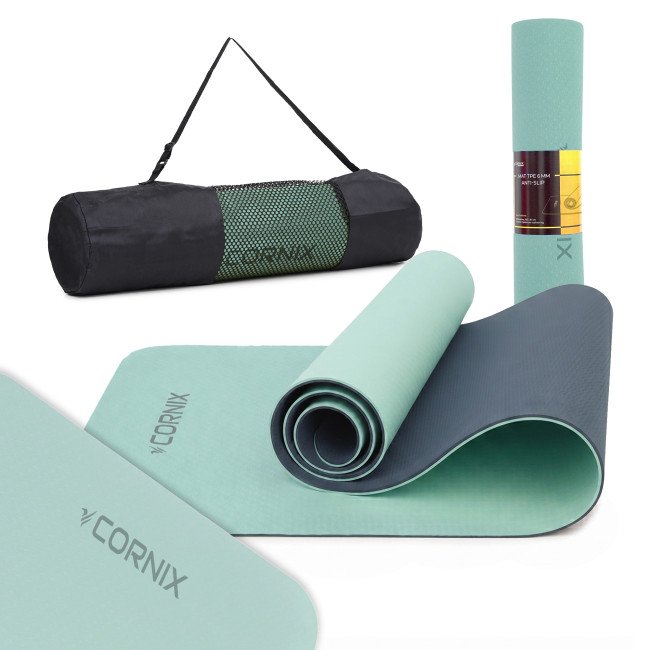 Килимок спортивний Cornix TPE 183 x 61 x 0.6 см для йоги та фітнесу XR-0492 Mint/Navy Blue