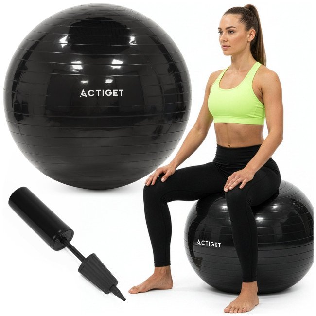 М'яч для фітнесу (фітбол) Actiget 75 см з насосом ACT0146 Black