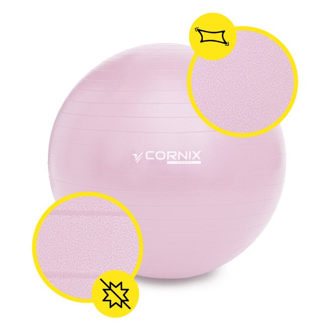 М'яч для фітнесу (фітбол) Cornix 55 см Anti-Burst XR-0361 Light Pink