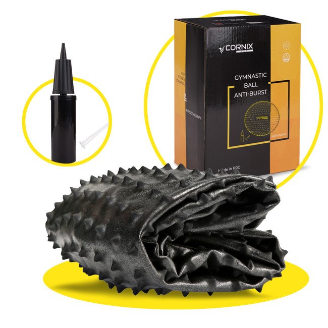 М'яч для фітнесу (фітбол) Cornix 65 см масажний Anti-Burst XR-0482 Black