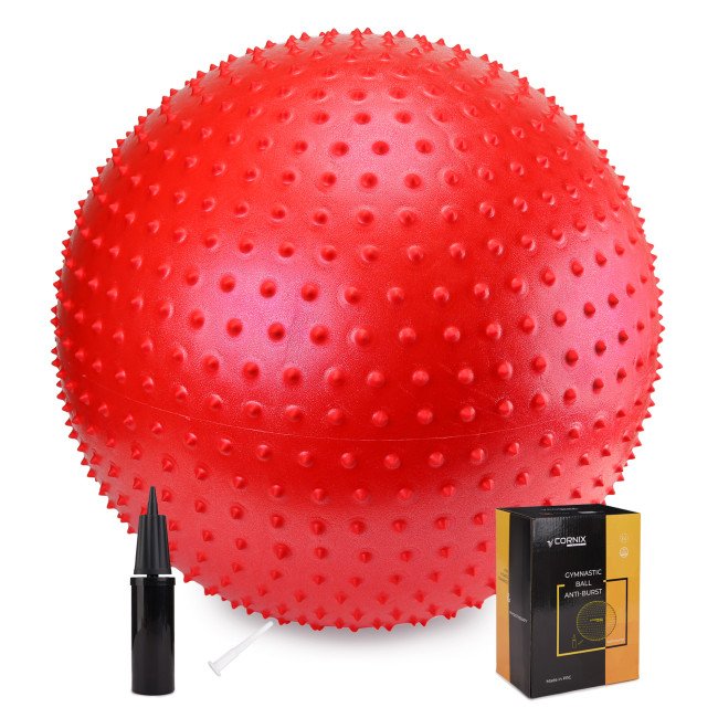 М'яч для фітнесу (фітбол) Cornix 55 см масажний Anti-Burst XR-0470 Red