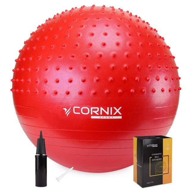 М'яч для фітнесу (фітбол) Cornix 55 см напівмасажний Anti-Burst XR-0462 Red
