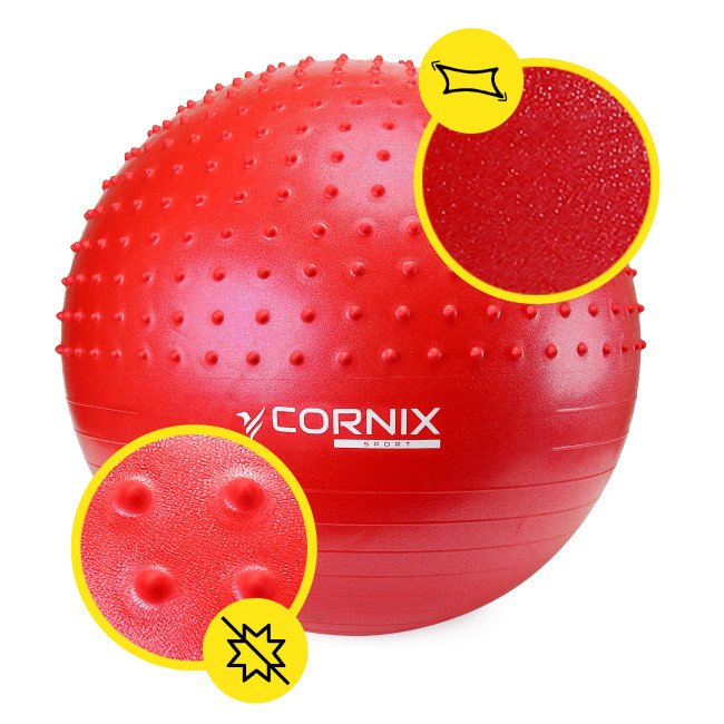 М'яч для фітнесу (фітбол) Cornix 55 см напівмасажний Anti-Burst XR-0462 Red