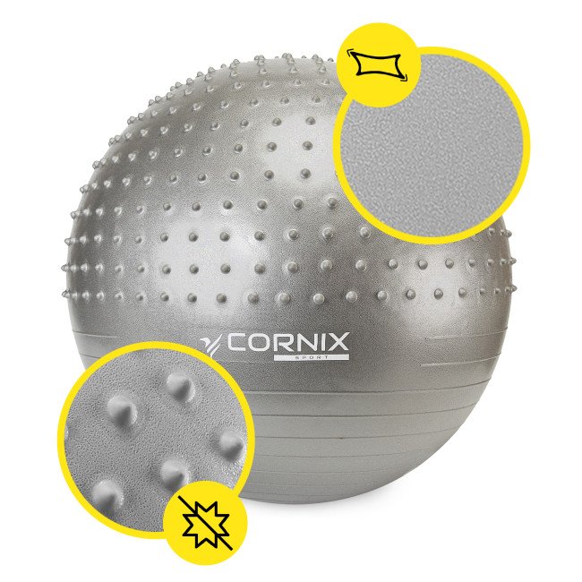 М'яч для фітнесу (фітбол) Cornix 55 см напівмасажний Anti-Burst XR-0463 Silver