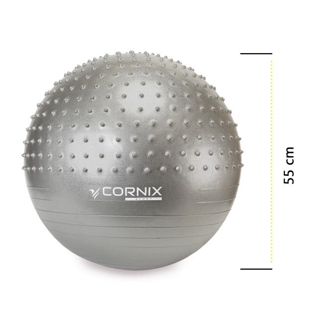 М'яч для фітнесу (фітбол) Cornix 55 см напівмасажний Anti-Burst XR-0463 Silver