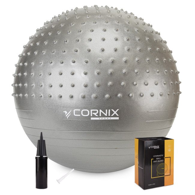 М'яч для фітнесу (фітбол) Cornix 55 см напівмасажний Anti-Burst XR-0463 Silver