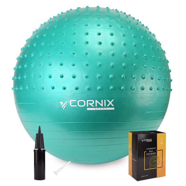 М'яч для фітнесу (фітбол) Cornix 55 см напівмасажний Anti-Burst XR-0464 Mint