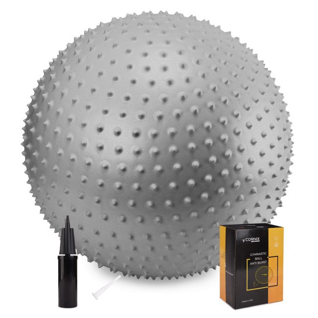 М'яч для фітнесу (фітбол) Cornix 65 см масажний Anti-Burst XR-0487 Silver