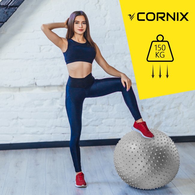 М'яч для фітнесу (фітбол) Cornix 65 см масажний Anti-Burst XR-0487 Silver