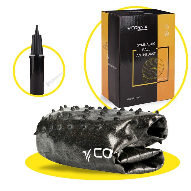 М'яч для фітнесу (фітбол) Cornix 65 см напівмасажний Anti-Burst XR-0474 Black