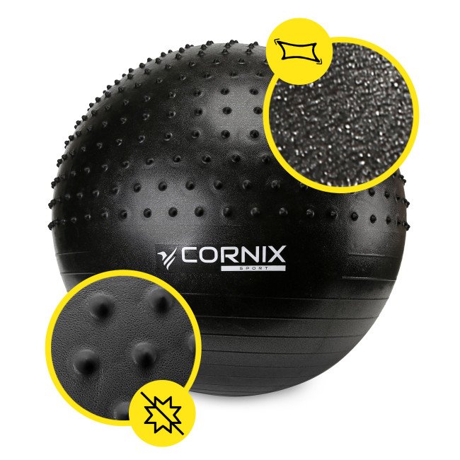 М'яч для фітнесу (фітбол) Cornix 65 см напівмасажний Anti-Burst XR-0474 Black