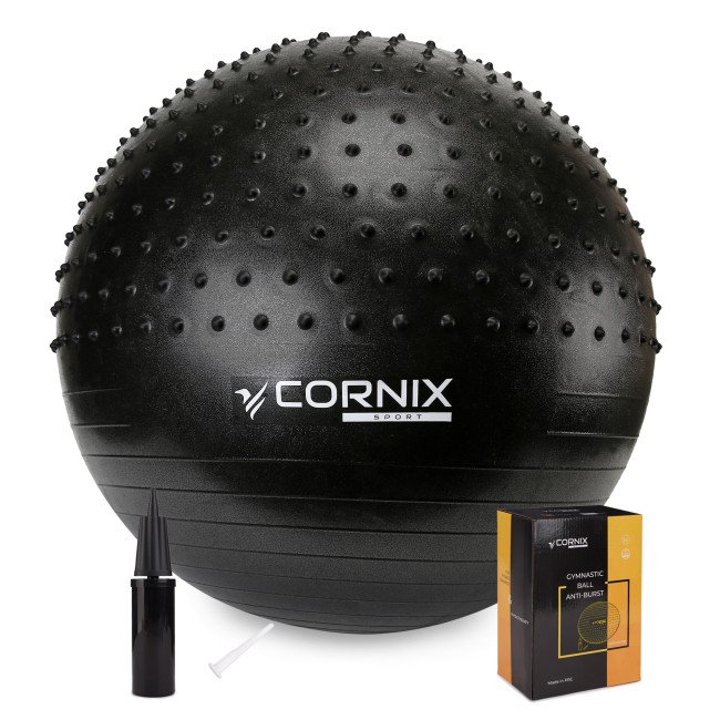 М'яч для фітнесу (фітбол) Cornix 65 см напівмасажний Anti-Burst XR-0474 Black