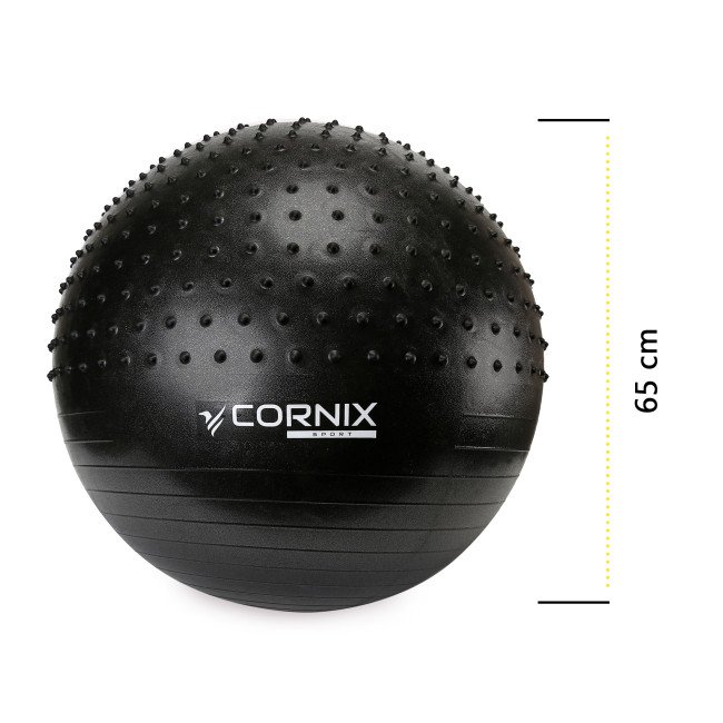 М'яч для фітнесу (фітбол) Cornix 65 см напівмасажний Anti-Burst XR-0474 Black