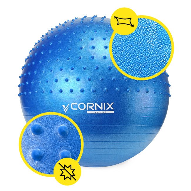 М'яч для фітнесу (фітбол) Cornix 65 см напівмасажний Anti-Burst XR-0475 Blue