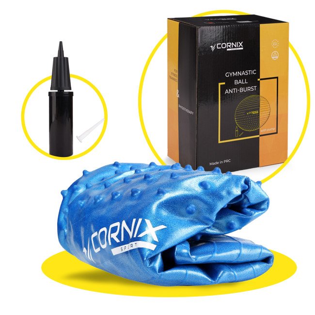 М'яч для фітнесу (фітбол) Cornix 65 см напівмасажний Anti-Burst XR-0475 Blue