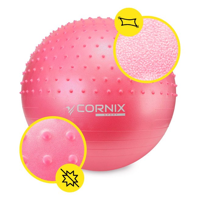 М'яч для фітнесу (фітбол) Cornix 65 см напівмасажний Anti-Burst XR-0477 Pink