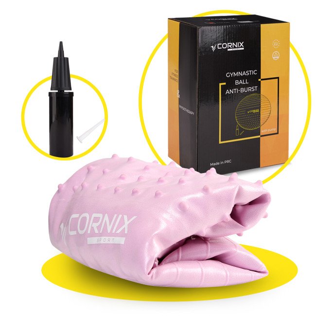 М'яч для фітнесу (фітбол) Cornix 65 см напівмасажний Anti-Burst XR-0481 Light Pink
