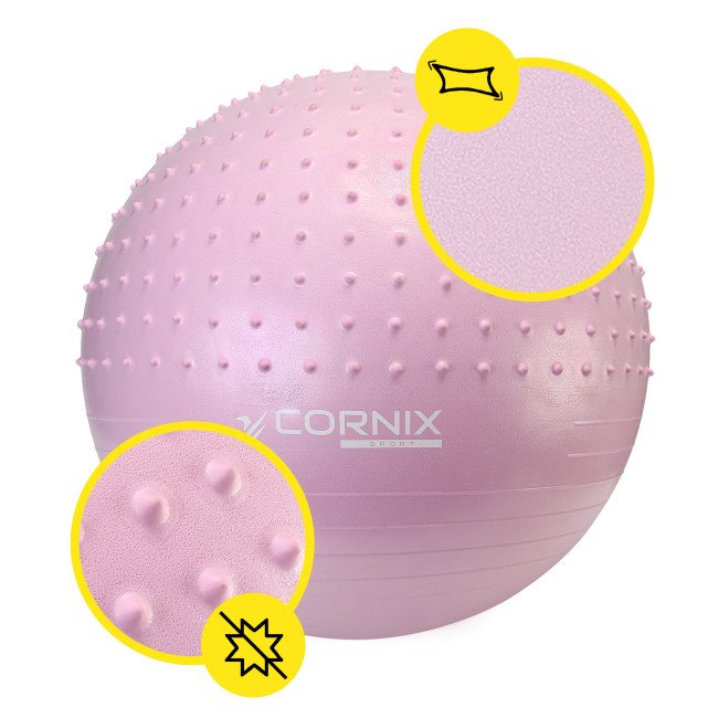 М'яч для фітнесу (фітбол) Cornix 65 см напівмасажний Anti-Burst XR-0481 Light Pink