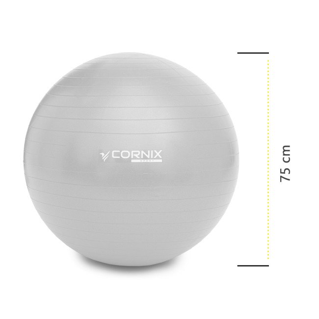 М'яч для фітнесу (фітбол) Cornix 75 см Anti-Burst XR-0365 Silver