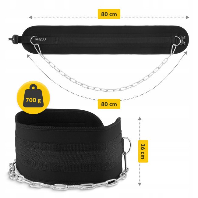 Пояс атлетичний для обтяження 4FIZJO Dip Belt 80 см Black (P-5905973402255)