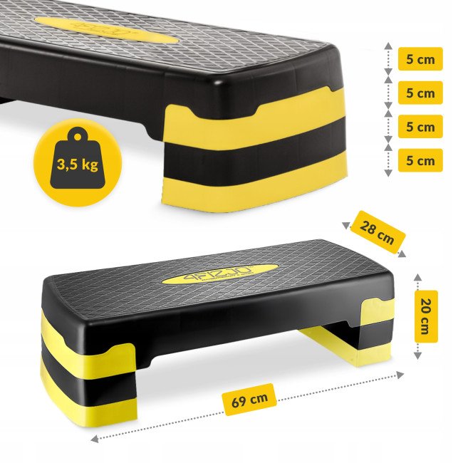 Степ-платформа 3-ступінчаста 4FIZJO 69 х 28 х 10-15-20 см Black/Yellow (P-5907739311436)