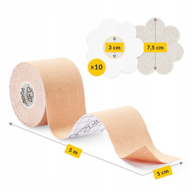 Стрічка-тейп для моделювання бюста 4FIZJO 5 см x 5 м + 10 бавовняних накладок Beige (P-5905973401494)