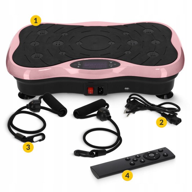 Віброплатформа для тренувань 4FIZJO Ultra+ з пультом та еспандерами Black/Pink (P-5905973402880)