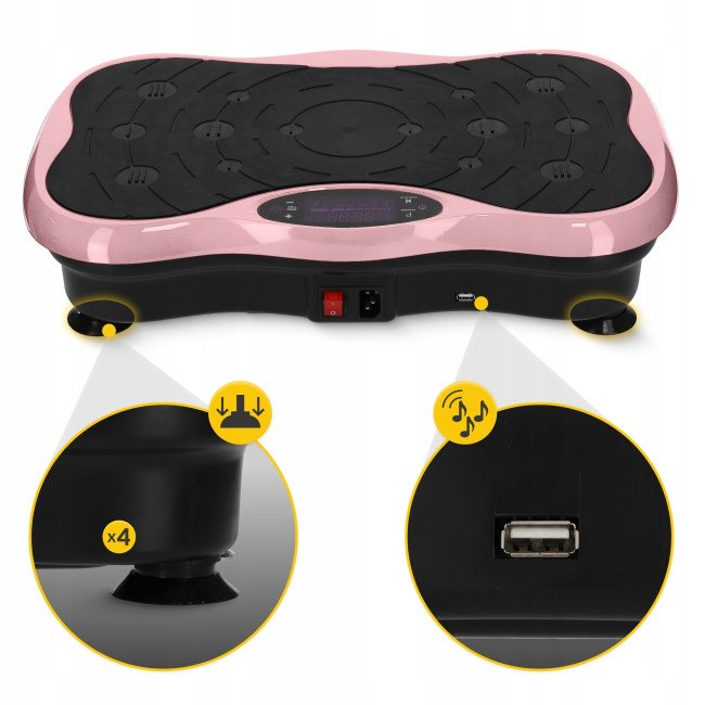 Віброплатформа для тренувань 4FIZJO Ultra+ з пультом та еспандерами Black/Pink (P-5905973402880)